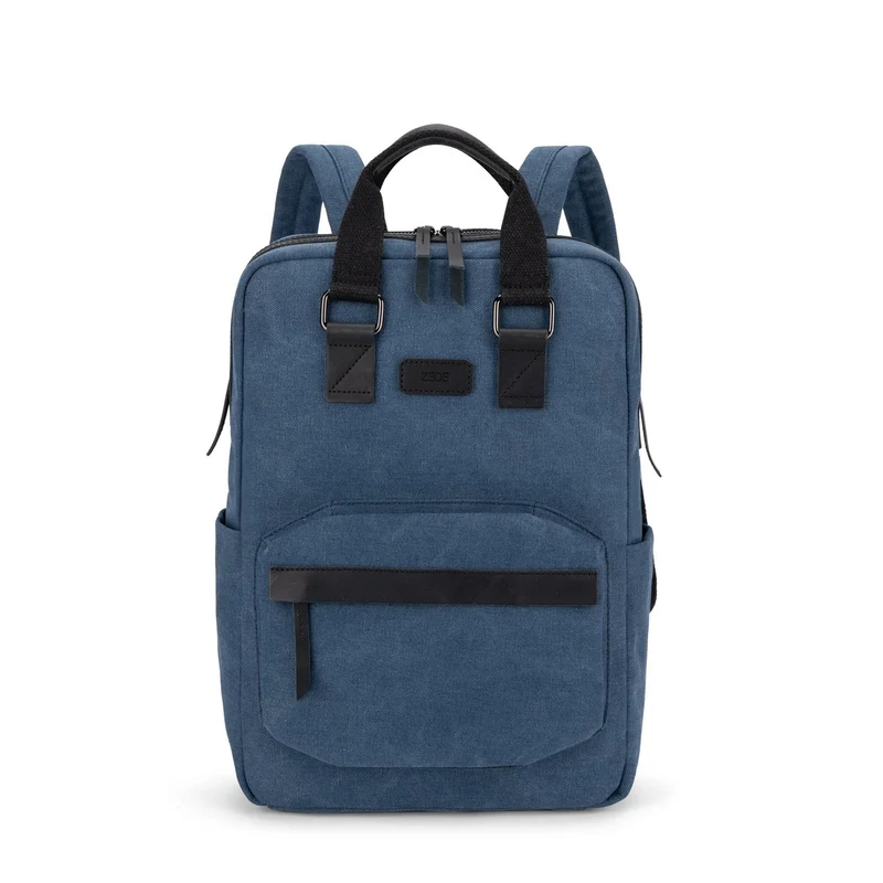 Sac à dos en toile et cuir DUGOMMIER Bleu denim