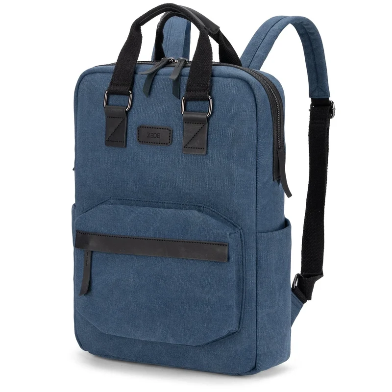 Sac à dos en toile et cuir DUGOMMIER Bleu denim