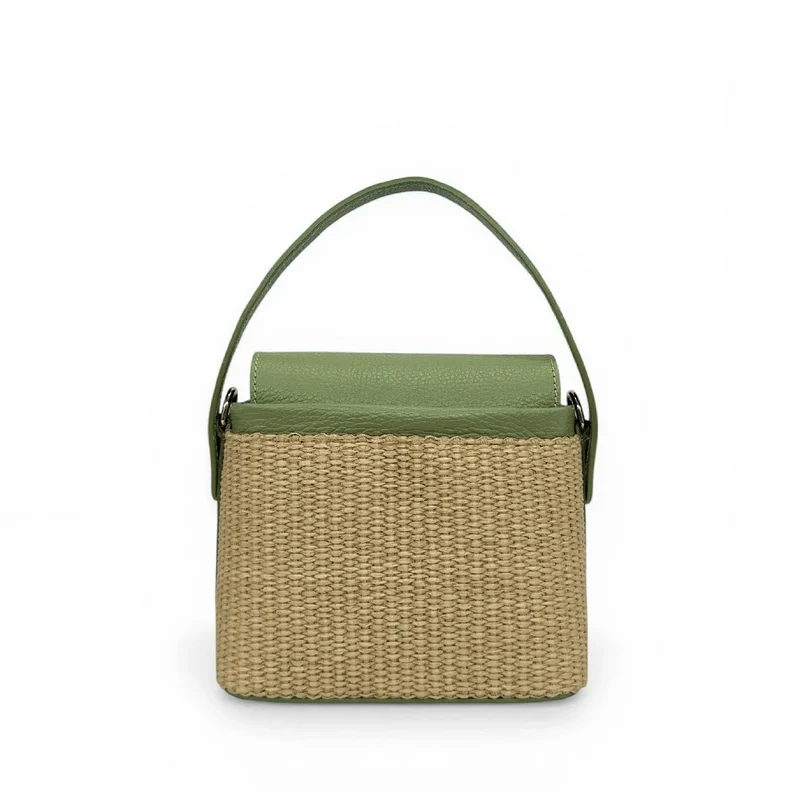 Mini-sac à main en cuir et raphia SIENNA Vert amande