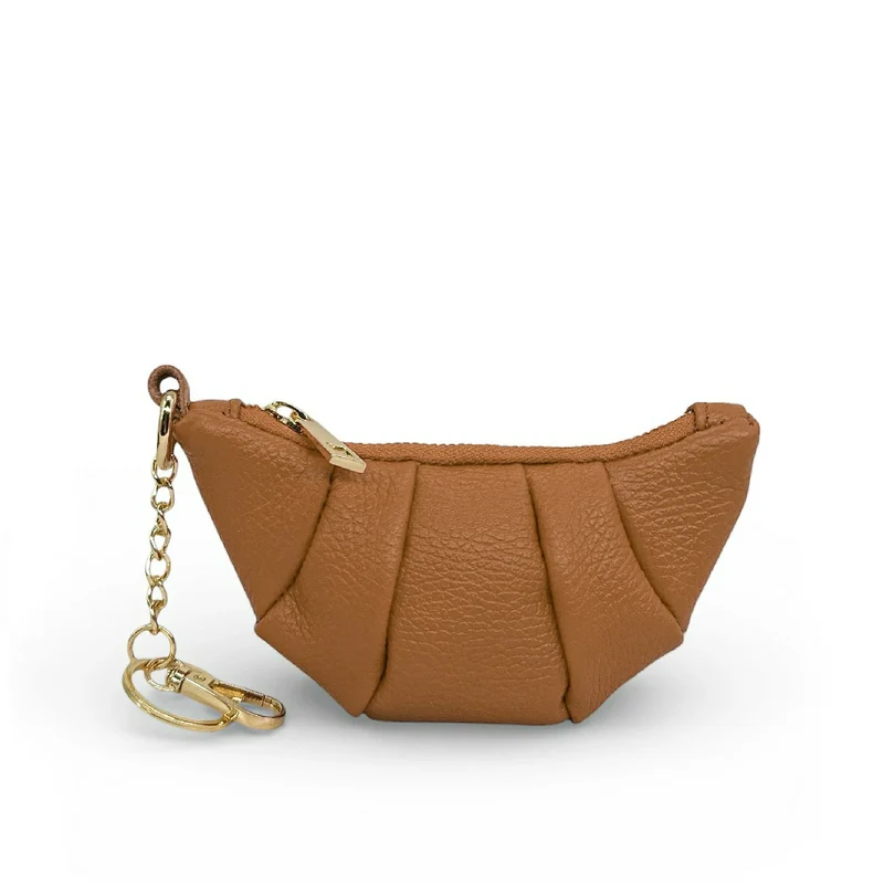 Porte-clés en cuir grainé CROISSANT Marron camel