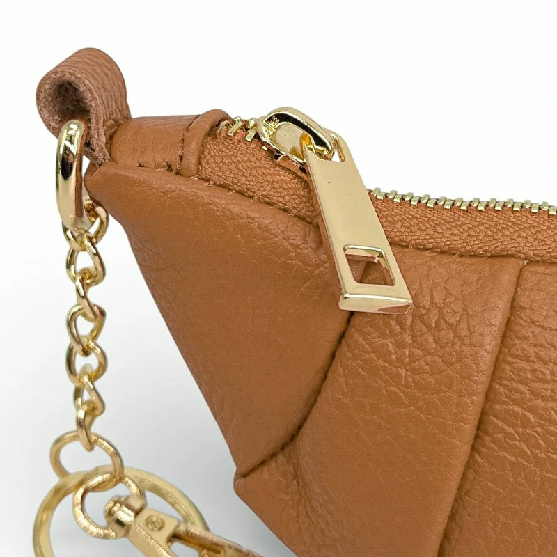 Porte-clés en cuir grainé CROISSANT Marron camel