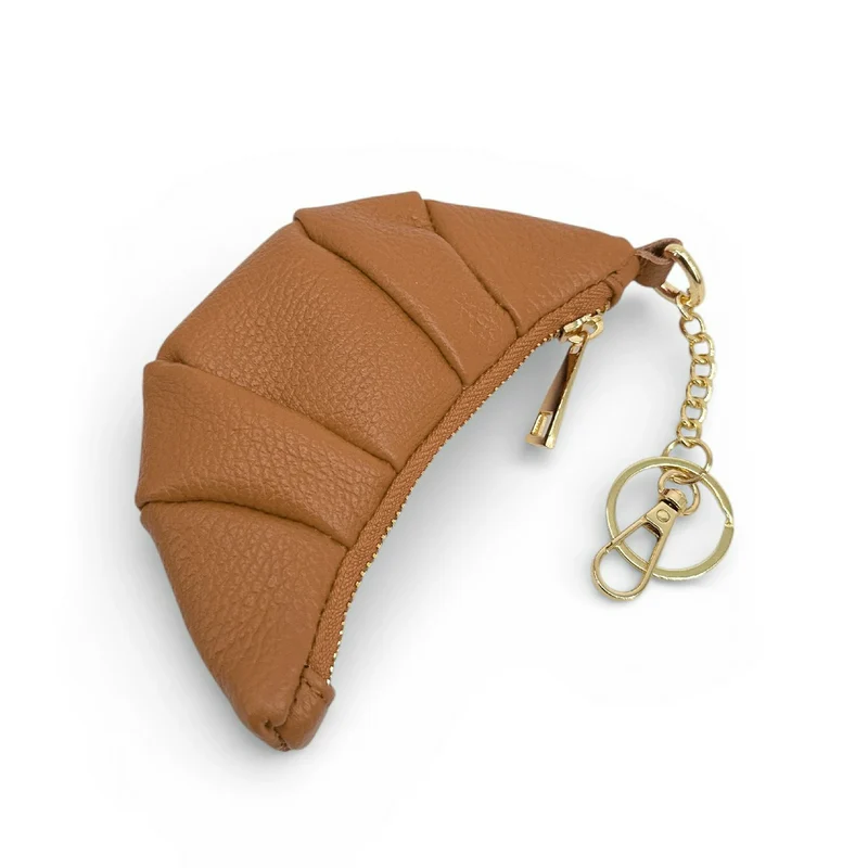 Porte-clés en cuir grainé CROISSANT Marron camel