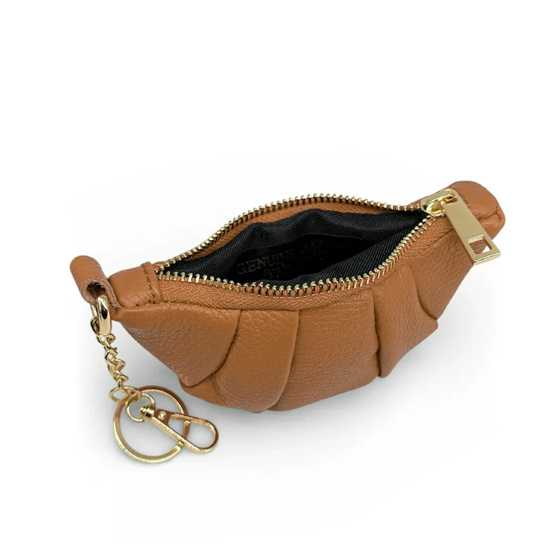 Porte-clés en cuir grainé CROISSANT Marron camel