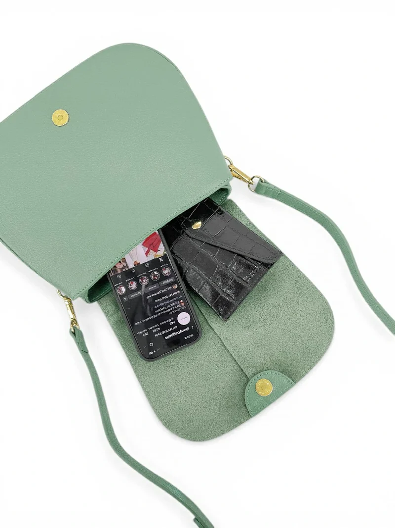 Sac à main en cuir grainé LOUIE Vert pastel