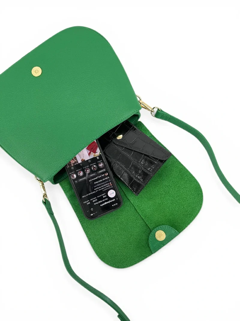 Sac à main en cuir grainé LOUIE Vert anglais