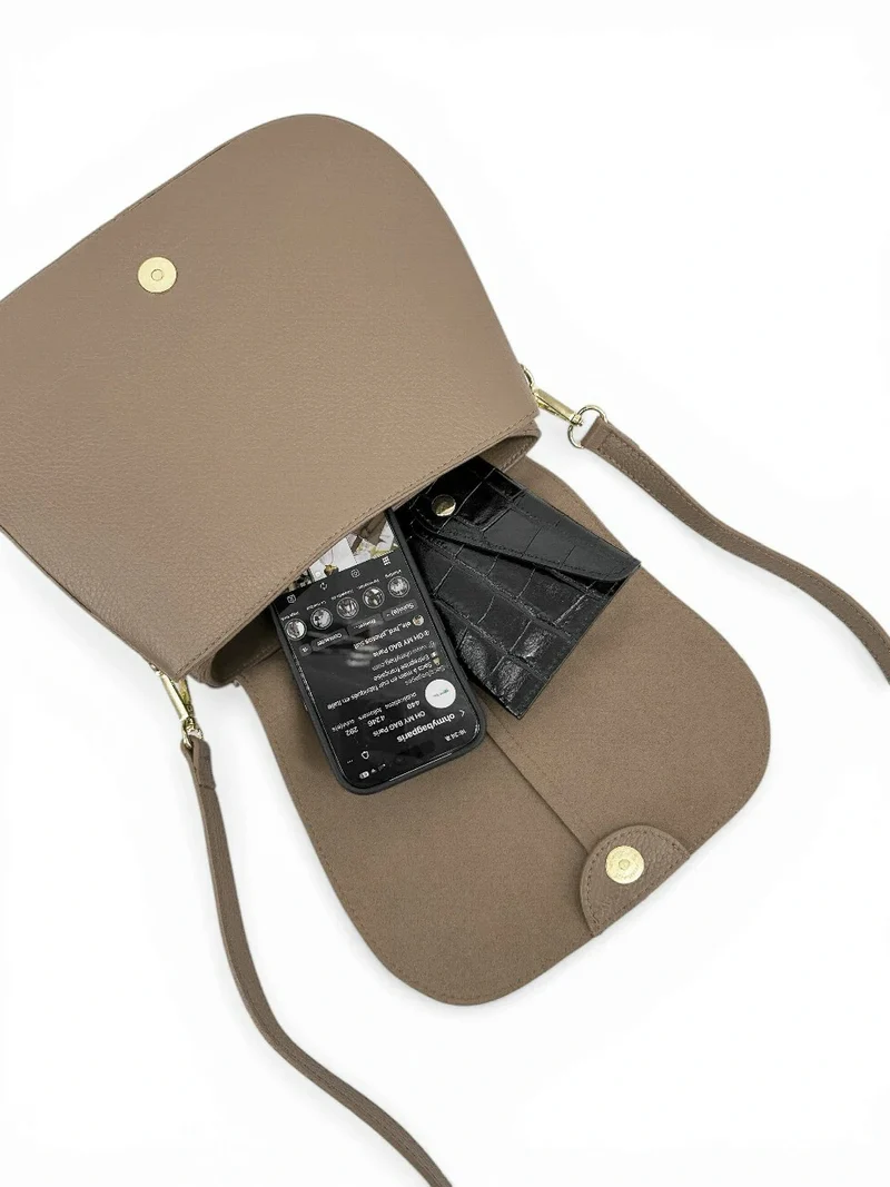 Sac à main en cuir grainé LOUIE Taupe foncé