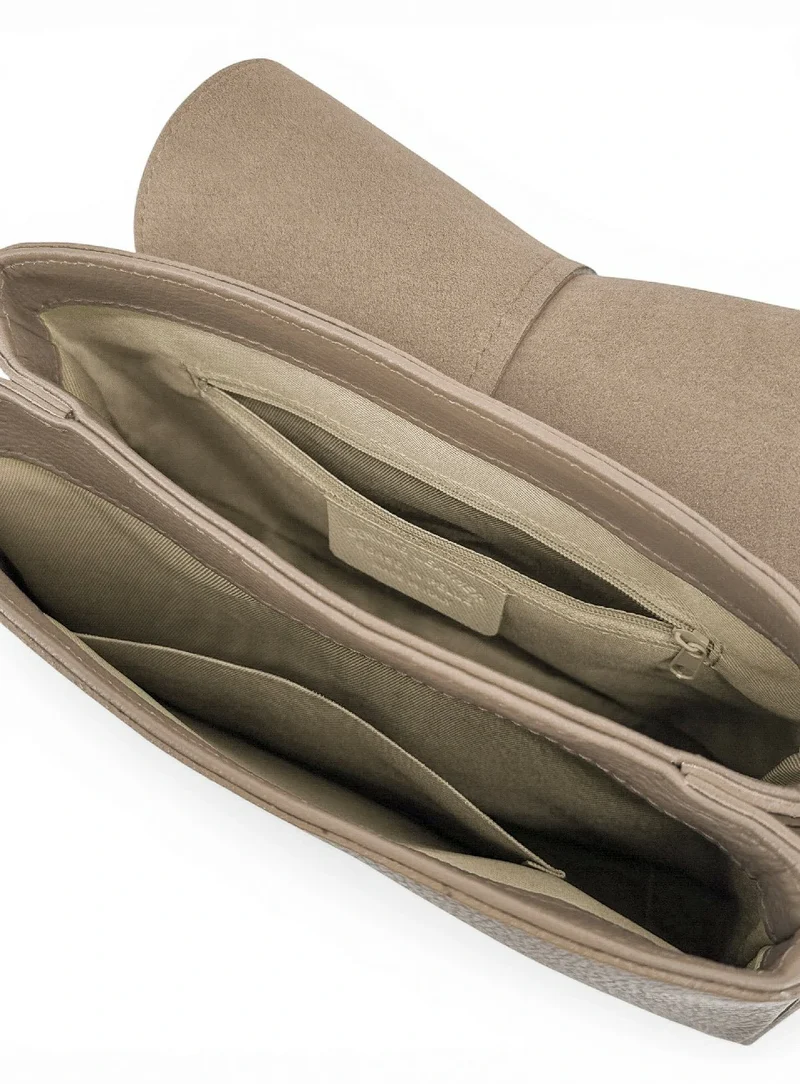 Sac à main en cuir grainé LOUIE Taupe foncé