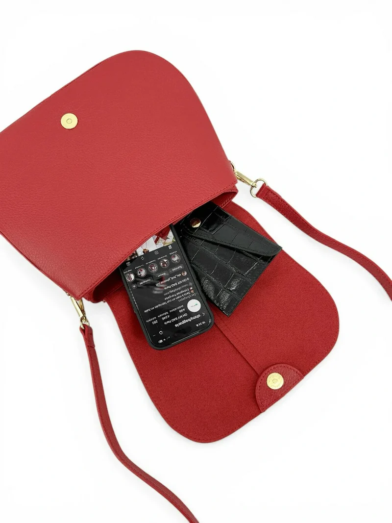 Sac à main en cuir grainé LOUIE Rouge garance