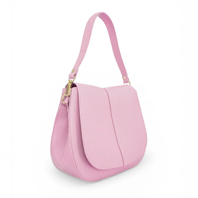Sac à main en cuir grainé LOUIE Rose pastel