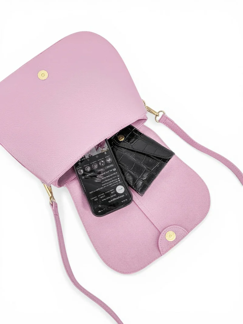 Sac à main en cuir grainé LOUIE Rose pastel