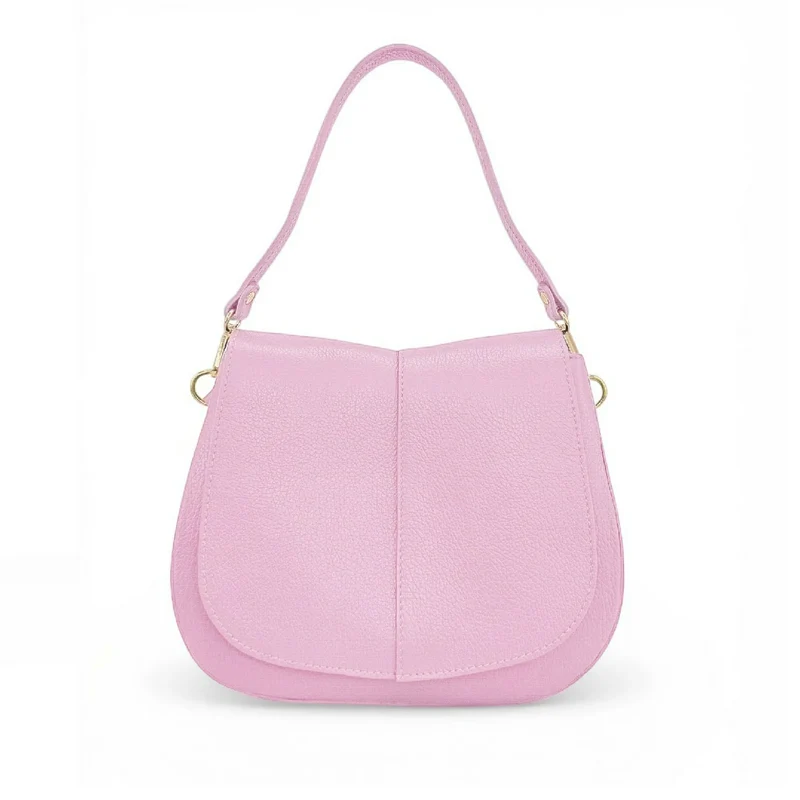 Sac à main en cuir grainé LOUIE Rose pastel