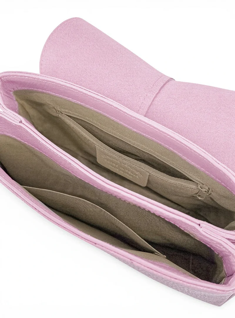 Sac à main en cuir grainé LOUIE Rose pastel