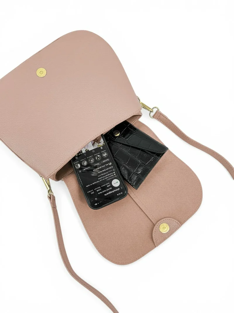Sac à main en cuir grainé LOUIE Rose nude
