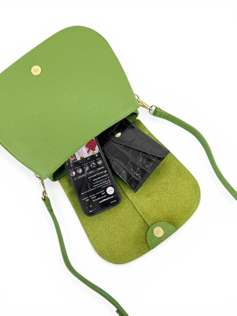 Sac à main en cuir grainé LOUIE Vert matcha