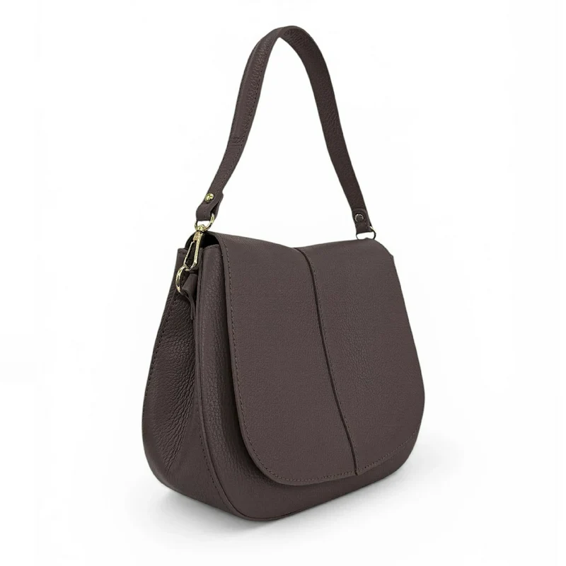 Sac à main en cuir grainé LOUIE Marron chocolat