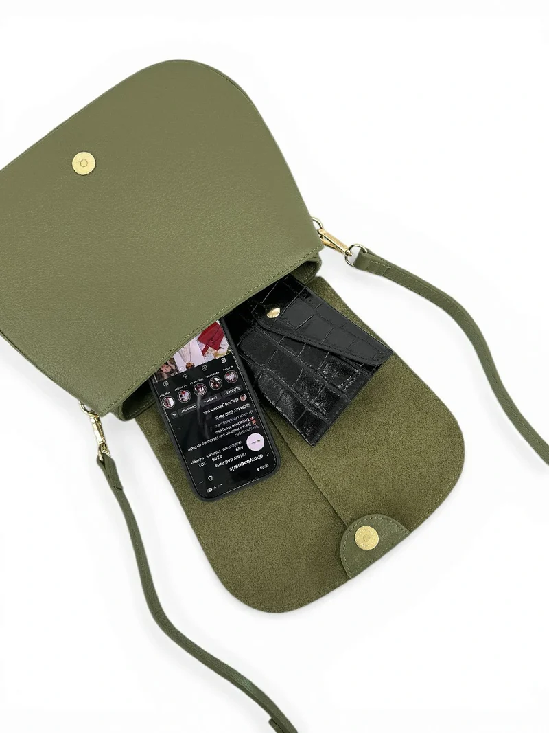Sac à main en cuir grainé LOUIE Vert kaki