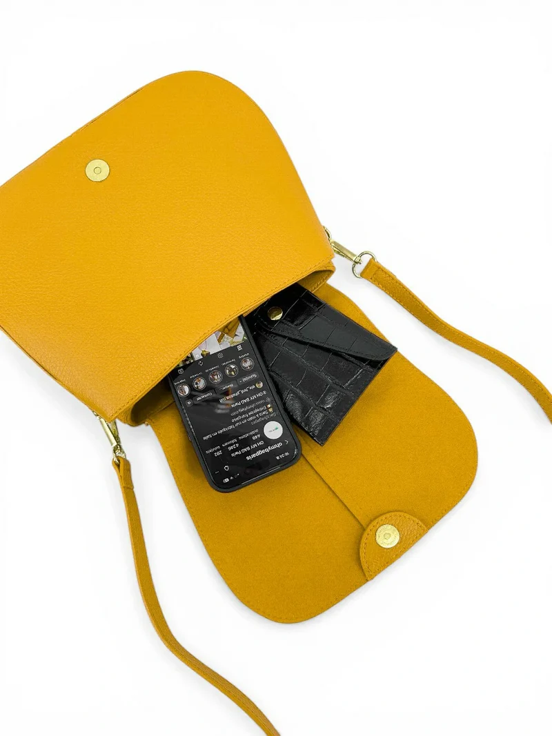 Sac à main en cuir grainé LOUIE Jaune tournesol