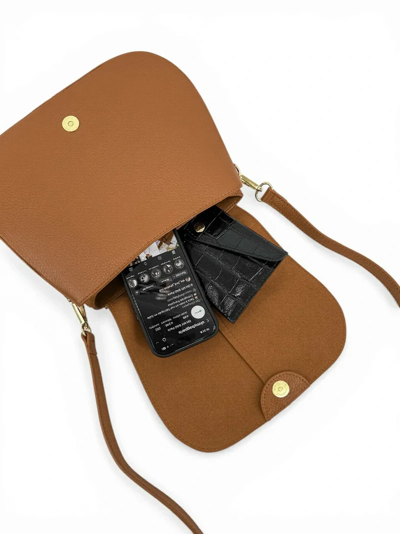 Sac à main en cuir grainé LOUIE Marron camel