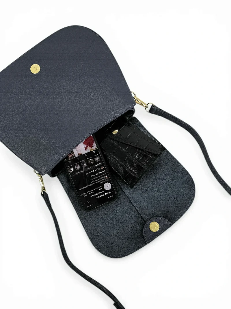 Sac à main en cuir grainé LOUIE Bleu marine