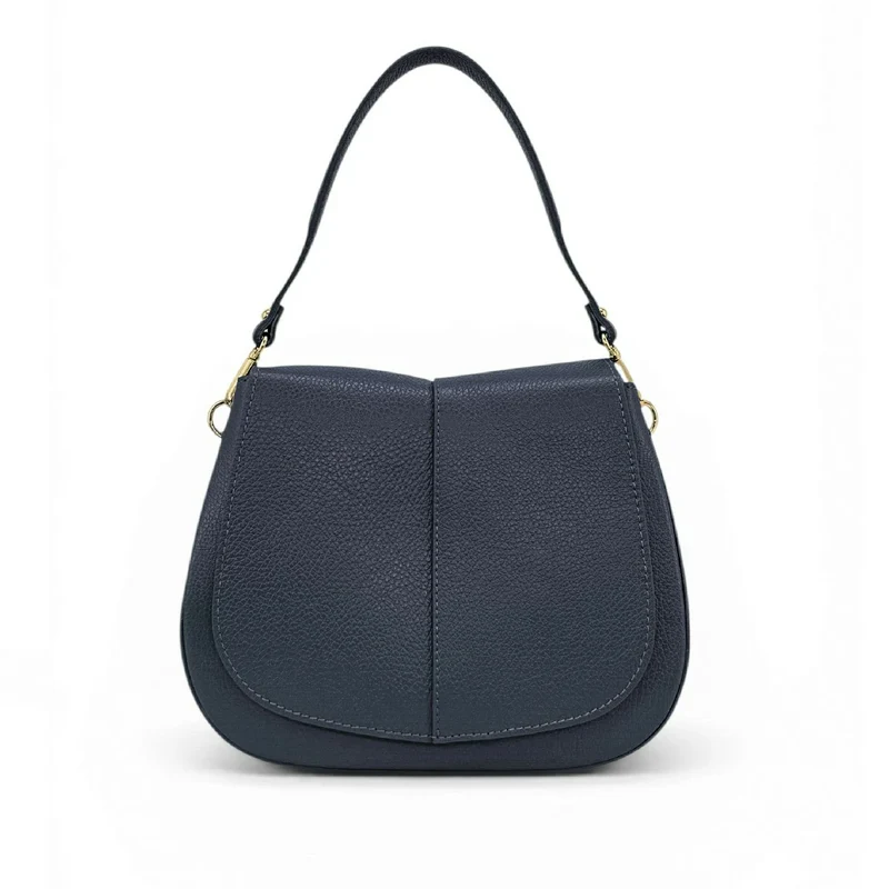 Sac à main en cuir grainé LOUIE Bleu marine
