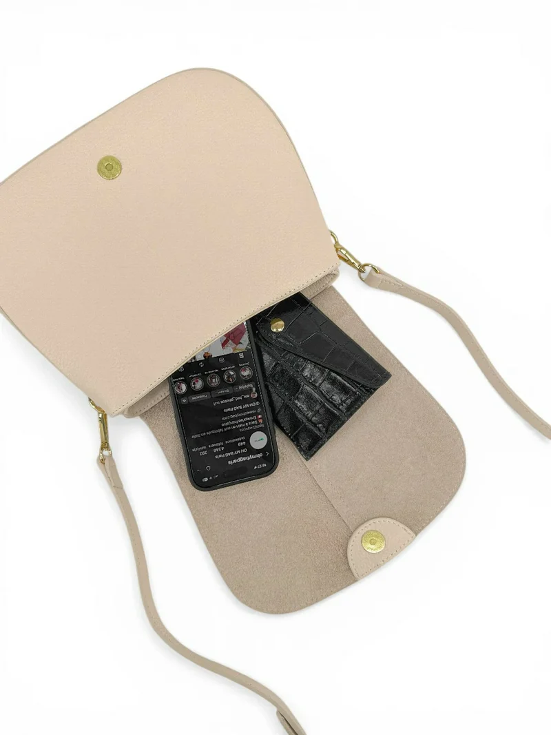Sac à main en cuir grainé LOUIE Beige crème