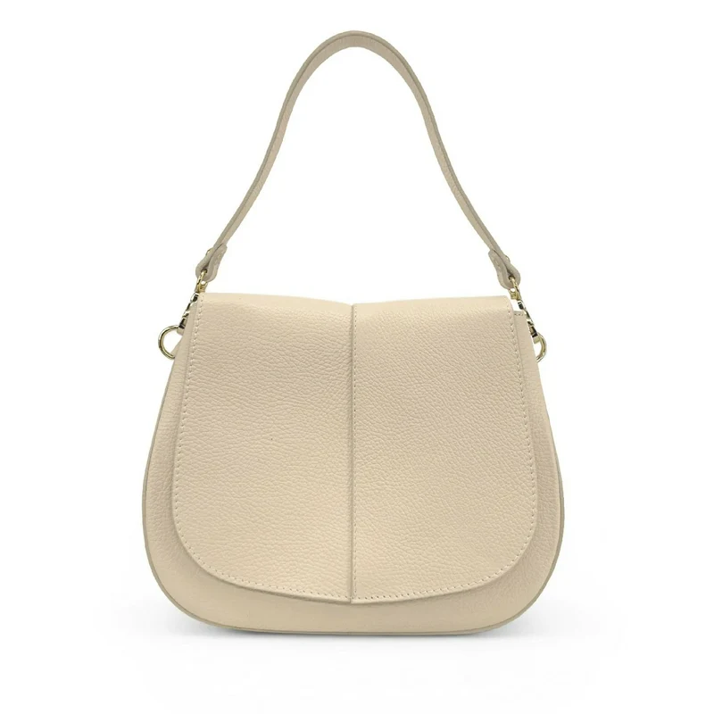 Sac à main en cuir grainé LOUIE Beige crème