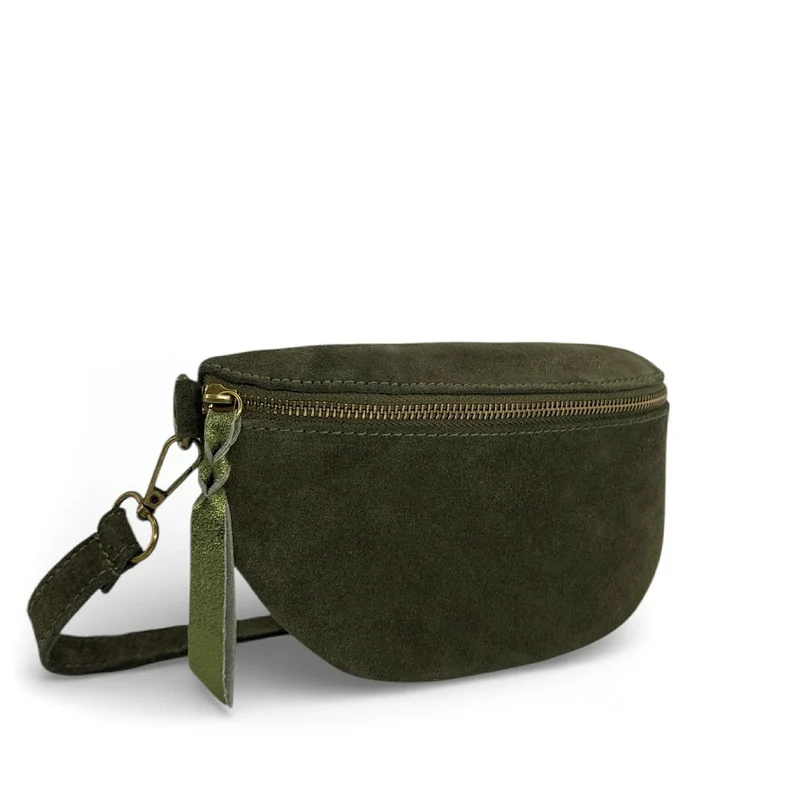 Sac banane en daim LOU SUE Vert kaki foncé