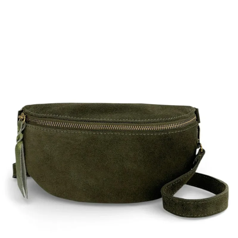 Sac banane en daim LOU SUE Vert kaki foncé