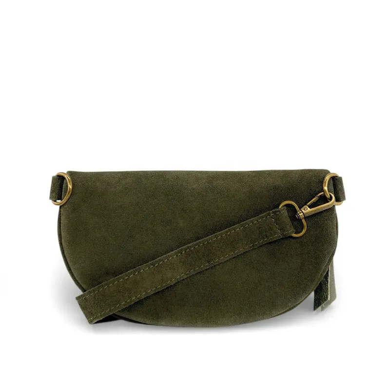 Sac banane en daim LOU SUE Vert kaki foncé