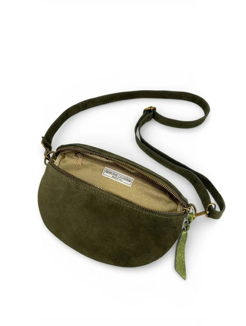 Sac banane en daim LOU SUE Vert kaki foncé