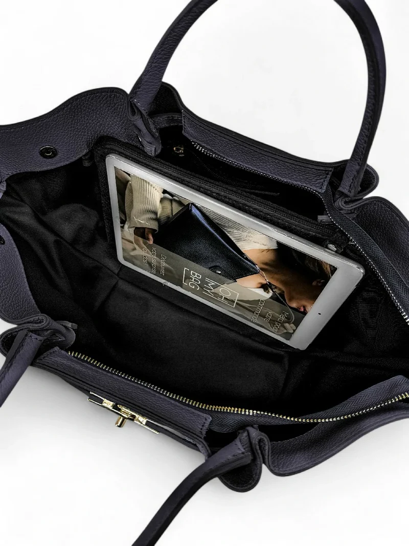 Sac cabas en cuir grainé CAPRI Bleu marine