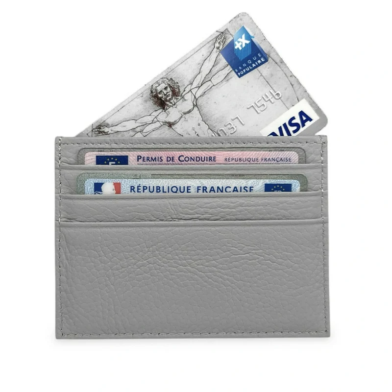 Porte-cartes en cuir grainé NOAH Gris clair