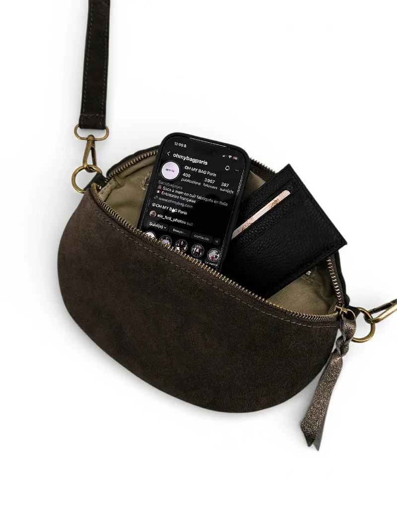 Sac banane en daim LOU SUE Marron chocolat