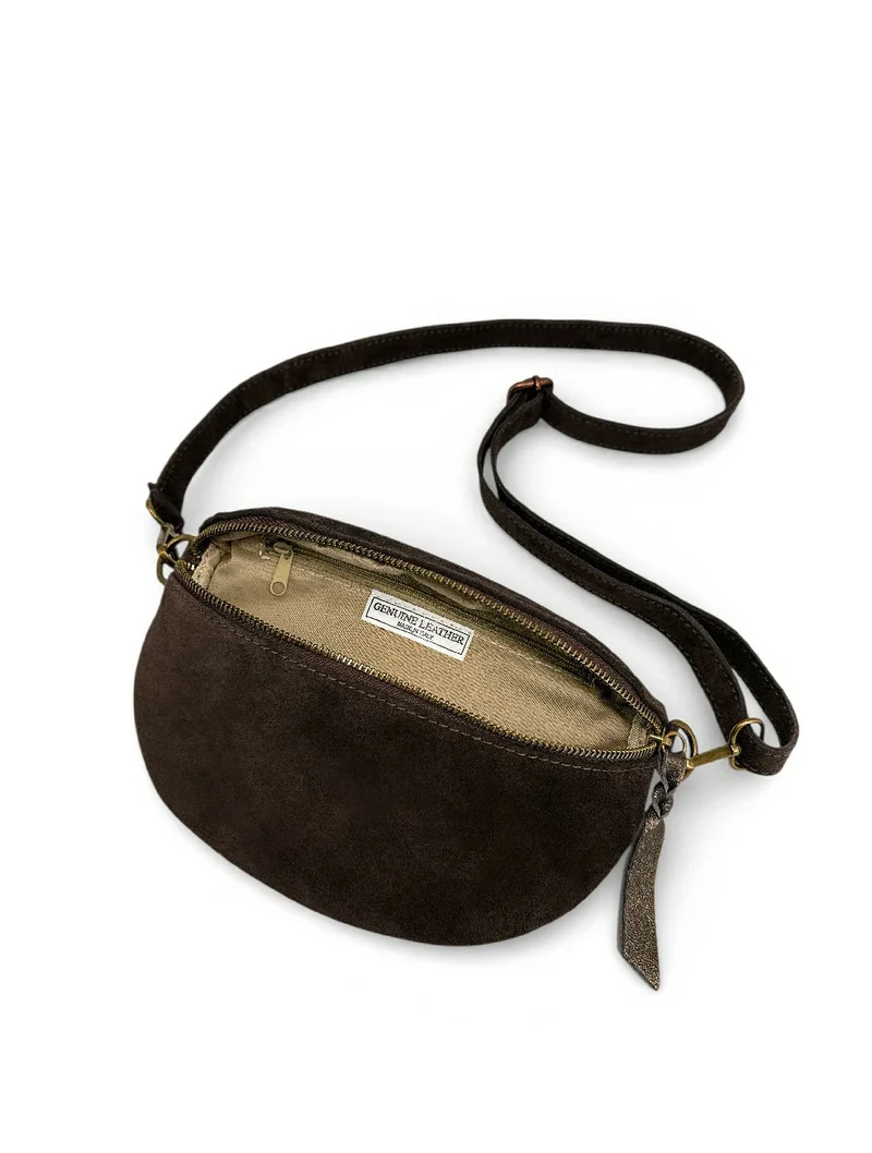 Sac banane en daim LOU SUE Marron chocolat