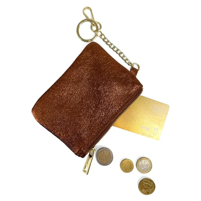 Porte-monnaie porte-clés en cuir irisé POCKET GLOW Bronze