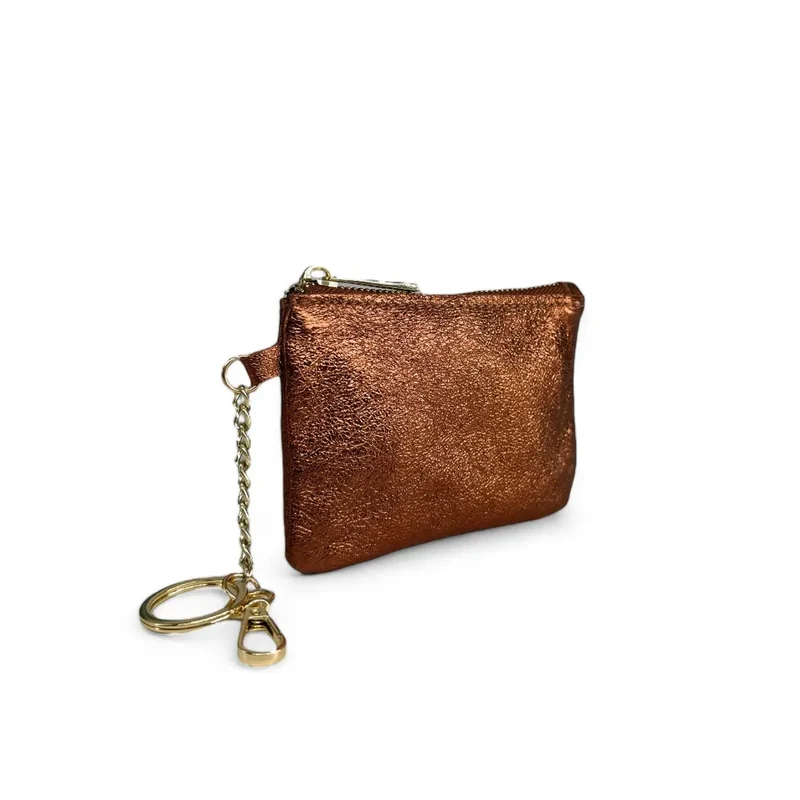 Porte-monnaie porte-clés en cuir irisé POCKET GLOW Bronze