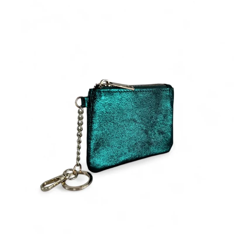 Porte-monnaie porte-clés en cuir irisé POCKET GLOW Bleu paon