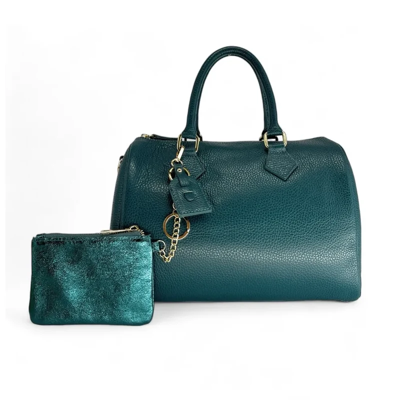 Porte-monnaie porte-clés en cuir irisé POCKET GLOW Bleu paon