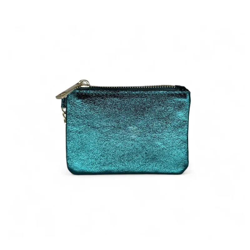 Porte-monnaie porte-clés en cuir irisé POCKET GLOW Bleu paon