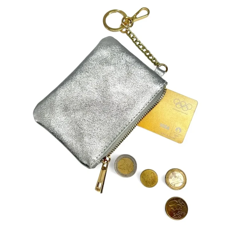 Porte-monnaie porte-clés en cuir irisé POCKET GLOW Argent clair