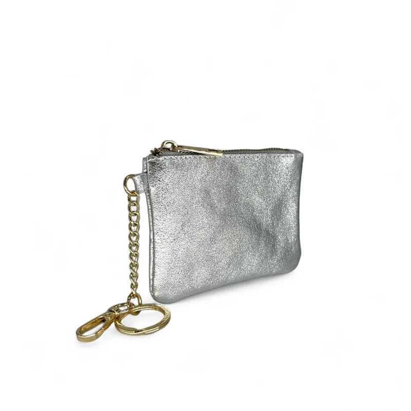 Porte-monnaie porte-clés en cuir irisé POCKET GLOW Argent clair