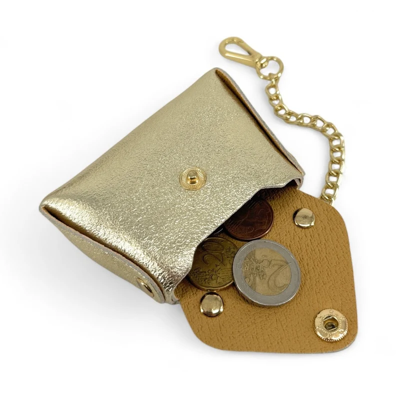 Porte-monnaie à mousqueton en cuir irisé BABEL Or pâle