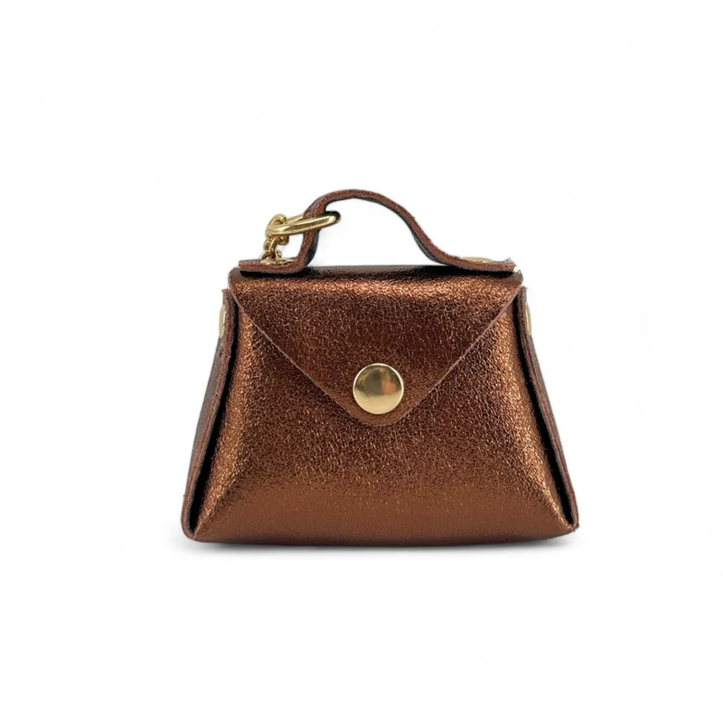 Porte-monnaie à mousqueton en cuir irisé BABEL Bronze