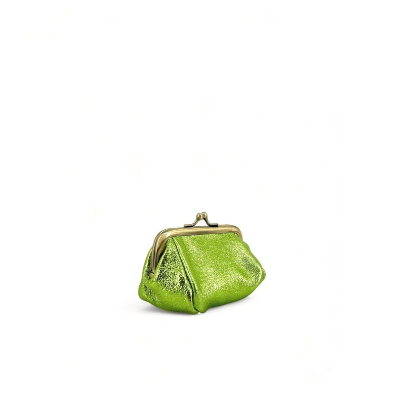 Pochette porte-monnaie en cuir irisé REINETTE Vert anis