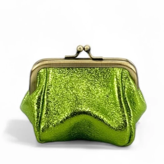Pochette porte-monnaie en cuir irisé REINETTE Vert anis