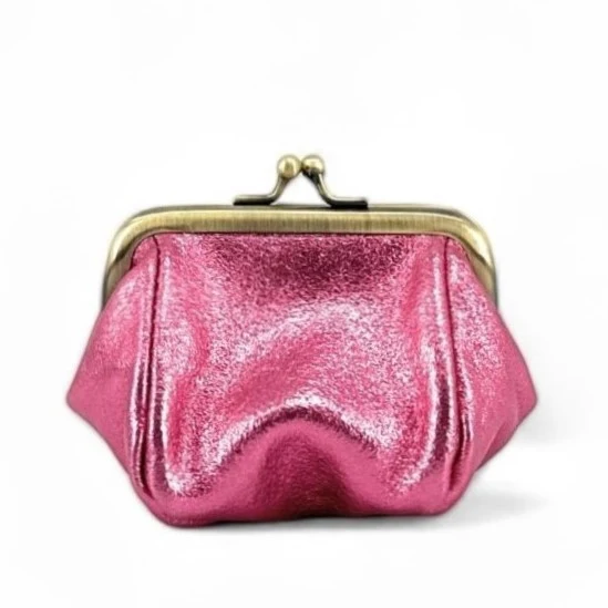 Pochette porte-monnaie en cuir irisé REINETTE Rose néon