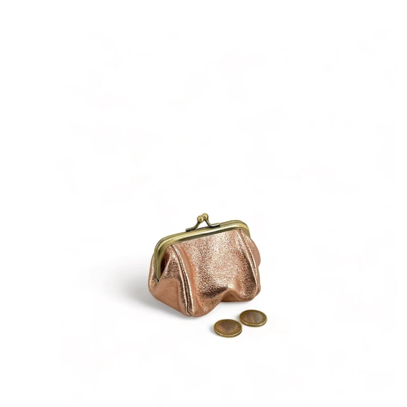 Pochette porte-monnaie en cuir irisé REINETTE Rose gold