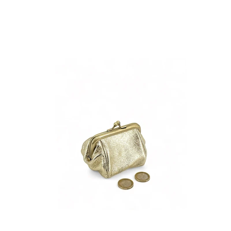 Pochette porte-monnaie en cuir irisé REINETTE Or pâle