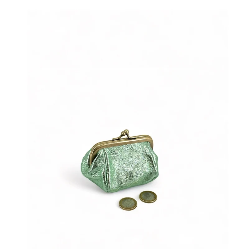 Pochette porte-monnaie en cuir irisé REINETTE Menthe givrée