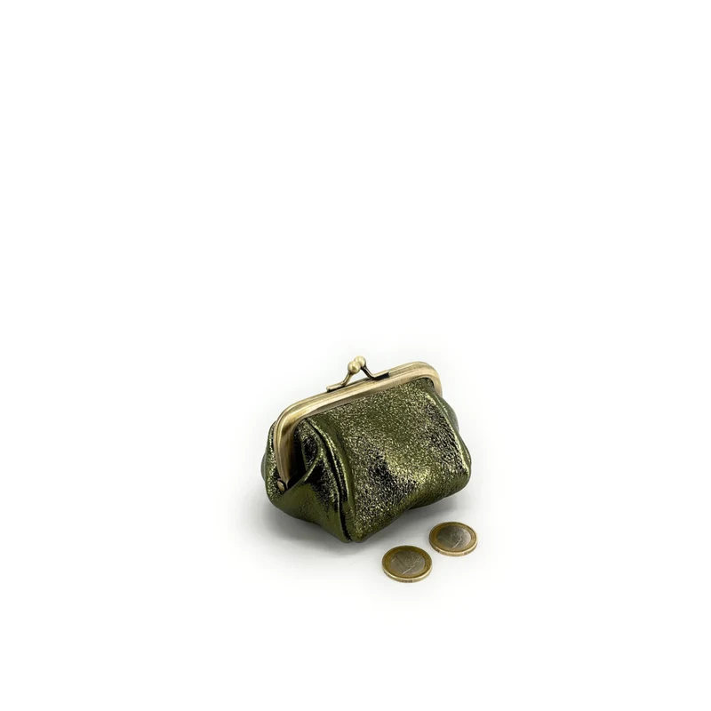 Pochette porte-monnaie en cuir irisé REINETTE Vert kaki irisé